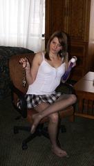 Cuffed in stockings and a skirt