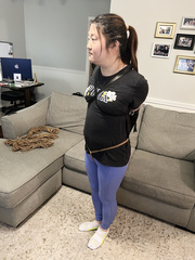 Sarah in Armbinder, Crotch Rope, and Ball Gag