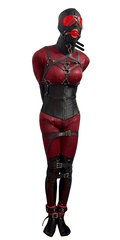 Self bondage in bondage outfit