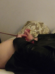Leather jacket and boots hogtie