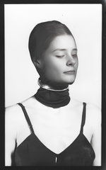 Black nylon stocking masked girl, retro style.