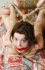 Naked and hogtied in hemp