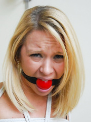 very sexy blonde ball gagged