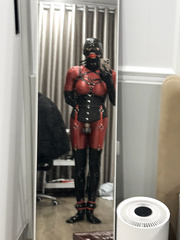 All set and dressed up for a self-bondage session.