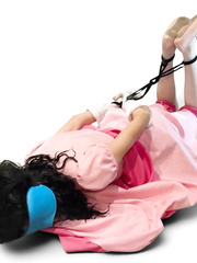 Hogtied in crossdress, photographed