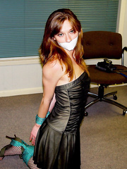 DB - Chloe Payne - Black dress hogtie in fishnets