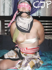 CJP: Woman fully tied up with silk scarves
