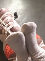hooters girl hogtied in pump gag