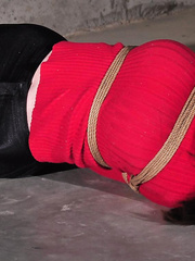 House lady hogtied iin black leather pants part2