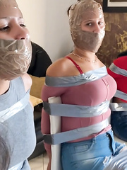 4 Ladies Chairtied With Tape Bondage - Selfgags